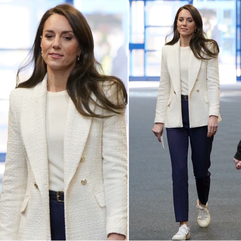 ZARA ECRU GOLD BUTTON DBL BREASTED BLAZER BLOGGERS FAVE KATE MIDDLETON TWEED XS - Picture 5 of 13